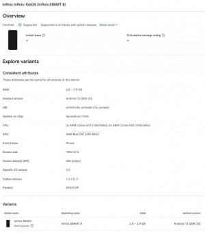 Infinix Smart 8 Appears on Google Play Console, Specifications Revealed