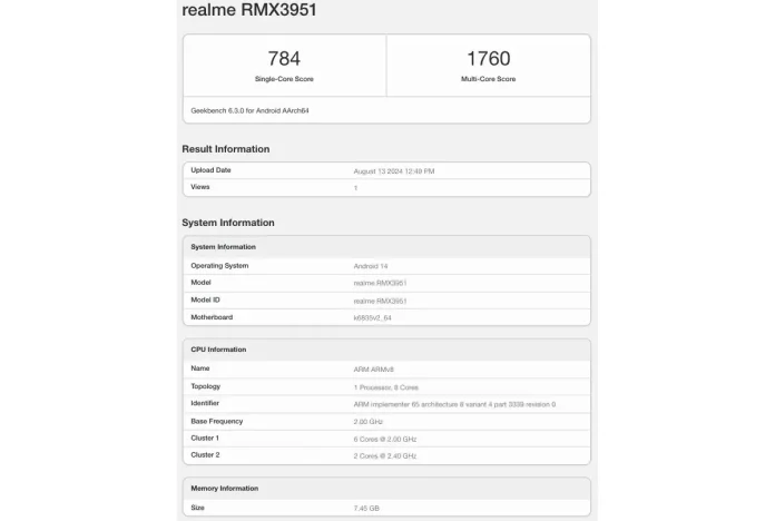 Realme 13 5G Spotted in Geekbench Leak, Powered by Dimensity 6300